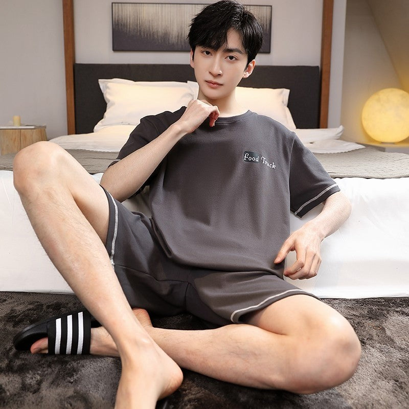 Cotton Summer Thin Men's Pajamas Set Plus Size Short Sleep Tops Pant Sleepwear Suit Male Home Suit Homewear Casual Pyjamas