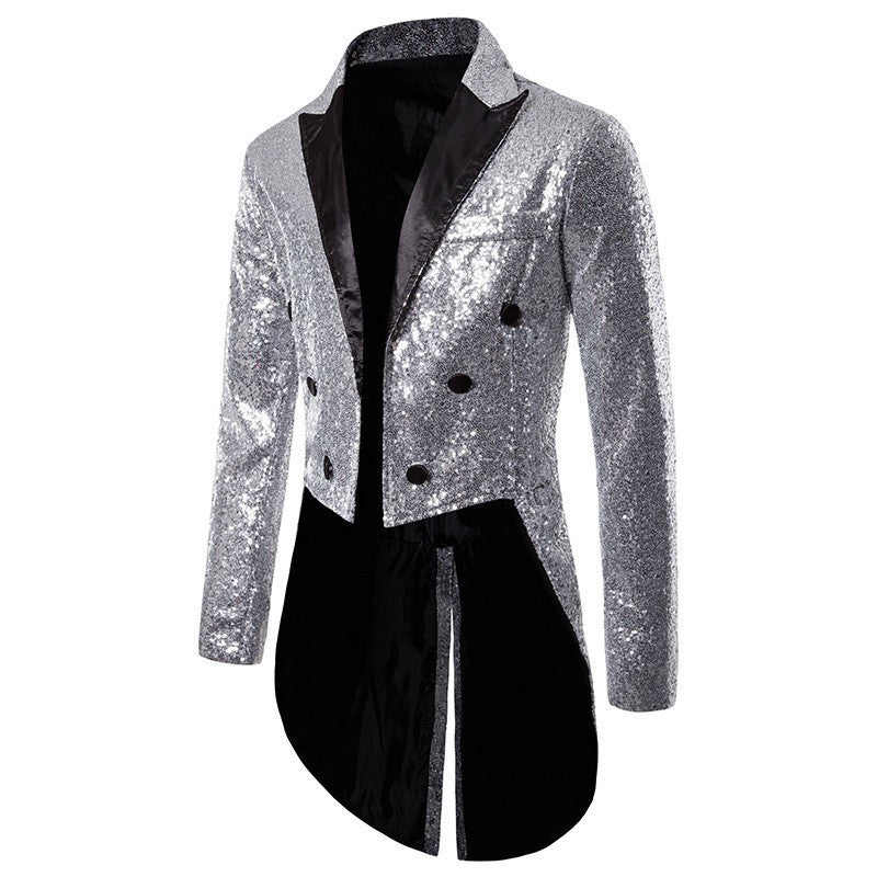 Fashionable Tailcoats for Men's Party Stage Banquets Nightclubs Performances Sequins Designs Slim Fit Blazer Masculino