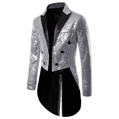 Fashionable Tailcoats for Men's Party Stage Banquets Nightclubs Performances Sequins Designs Slim Fit Blazer Masculino