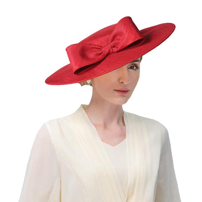 FS Elegante Chapéu de Aba Larga Marfim Feminino Grande Laço Ocasião Formal Kentucky Boné Feminino Casamento Coquetel Festa Fedora de Topo Reto 2024