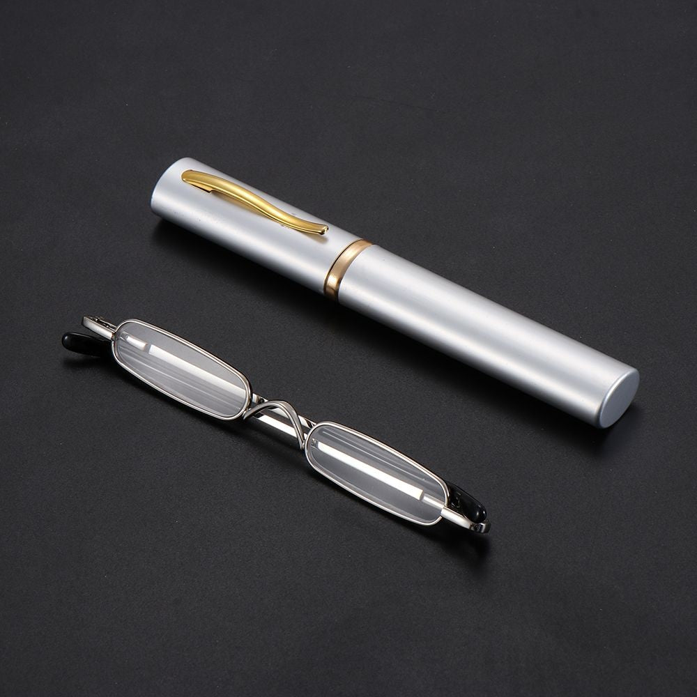 1 Óculos de Leitura Masculino e Feminino com Dobradiça de Mola, Mini Leitor de Tubo Pequeno, Fino, Tipo Caneta, com Estojo Portátil com Clipe