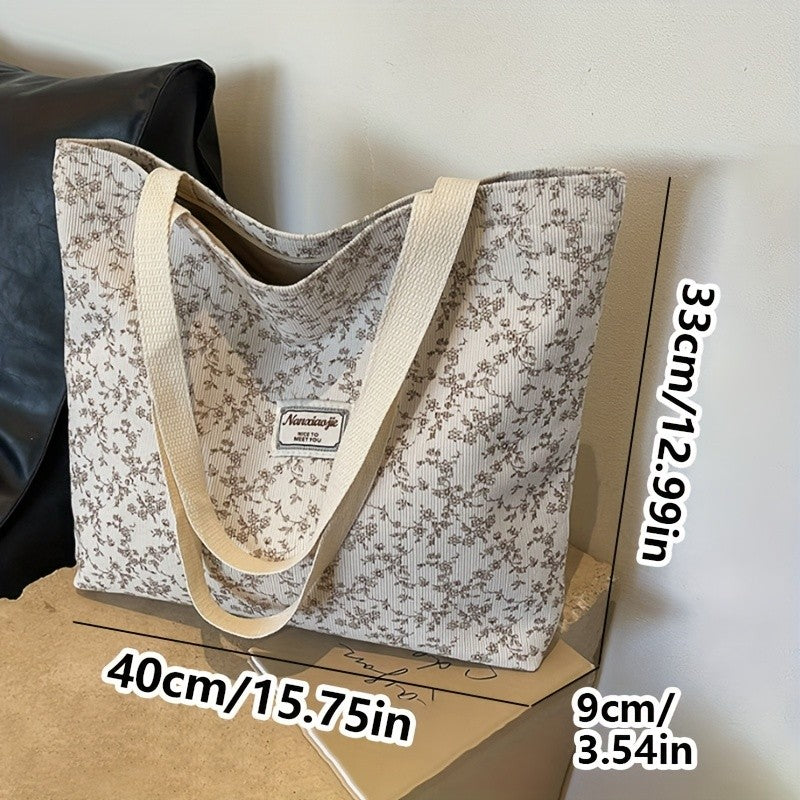 Stylish Corduroy Tote Bag for Women Bohemian Ethnic Style Shoulder Bag for Daily Commuting Shopper Office Worker College Student