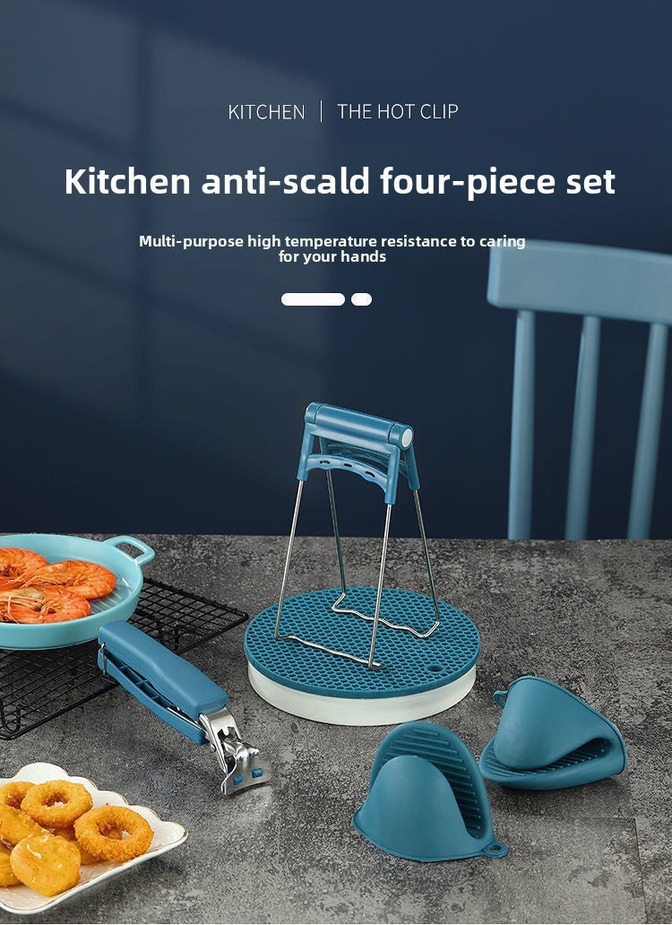 Conjunto de Cozinha Resistente ao Calor de Peças Luvas de Forno de Silicone com Pegadores de Panela Antiderrapante Anti Queimadura para Cozinhar/Assar/Churrasco