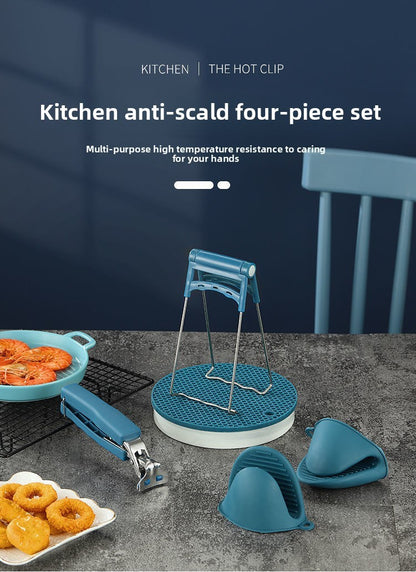 Conjunto de Cozinha Resistente ao Calor de Peças Luvas de Forno de Silicone com Pegadores de Panela Antiderrapante Anti Queimadura para Cozinhar/Assar/Churrasco