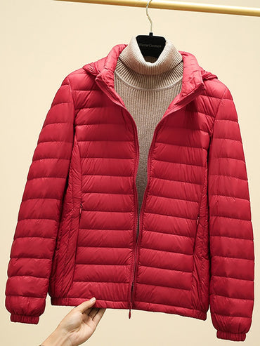 Schinteon Women Ultralight 90% White Duck Down Jacket with Removable Hood Autumn Winter Thin Outwear Portable Storage 2024 New