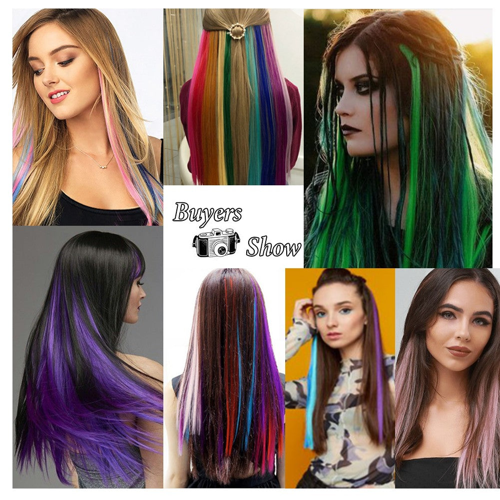 Mechas Coloridas Cabelo Sintético 10 Peças Extensões de Cabelo Liso 55 cm Com Presilha Aplique para Mulheres Festa Cosplay Presentes