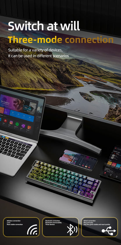 ATTACK SHARK X68PRO HE Wireless Keyboard,Magnetic Switch,With 0.01mm RT Accuracy,8KHz Polling Rate,0.125ms Latency,RGB Backlight