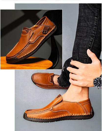 Novos Sapatos Masculinos de Couro Feitos à Mão Casuais Confortáveis Mocassins Masculinos de Couro Slip On Sapatilhas Masculinas Venda Quente Calçados para Caminhada ao Ar Livre