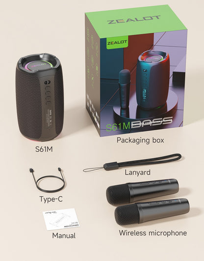 Caixa de Som Bluetooth Zealot-S61, com Proteção à Prova d'Água IPX6 e Graves para Ambiente Externo para Festas no Quintal e na Praia, Alto-falante de 10W