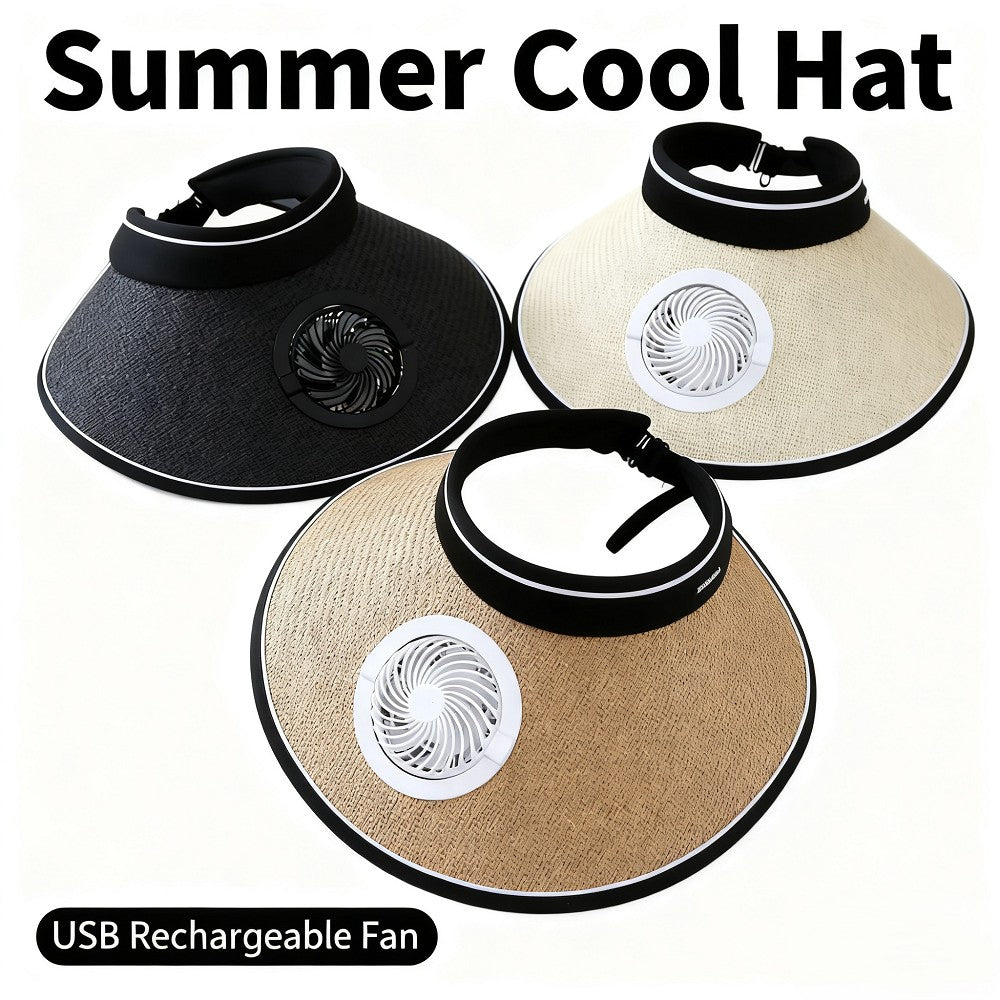 Essencial para o Ar Livre! Chapéu de Sol com Aba Larga e Ventilador Embutido - Carregamento USB, Leve, Adequado para Acampamento, Caminhada e Pesca