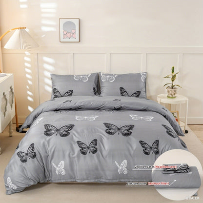 Conjunto de Capa de Edredom com Estampa de Borboleta 3 Peças, Conjunto de Cama Macio e Suave para a Pele Inclui 1 Capa de Edredom e 2 Fronhas