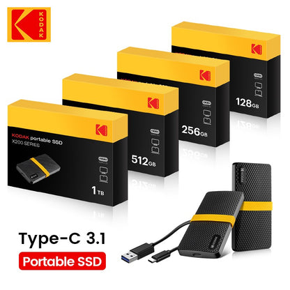 KODAK USB3.1 GEN2 SSD 1TB Disco Rígido Externo 128GB 256GB 512GB 1TB Mini PSSD de estado sólido para PCs laptops disco duro externo