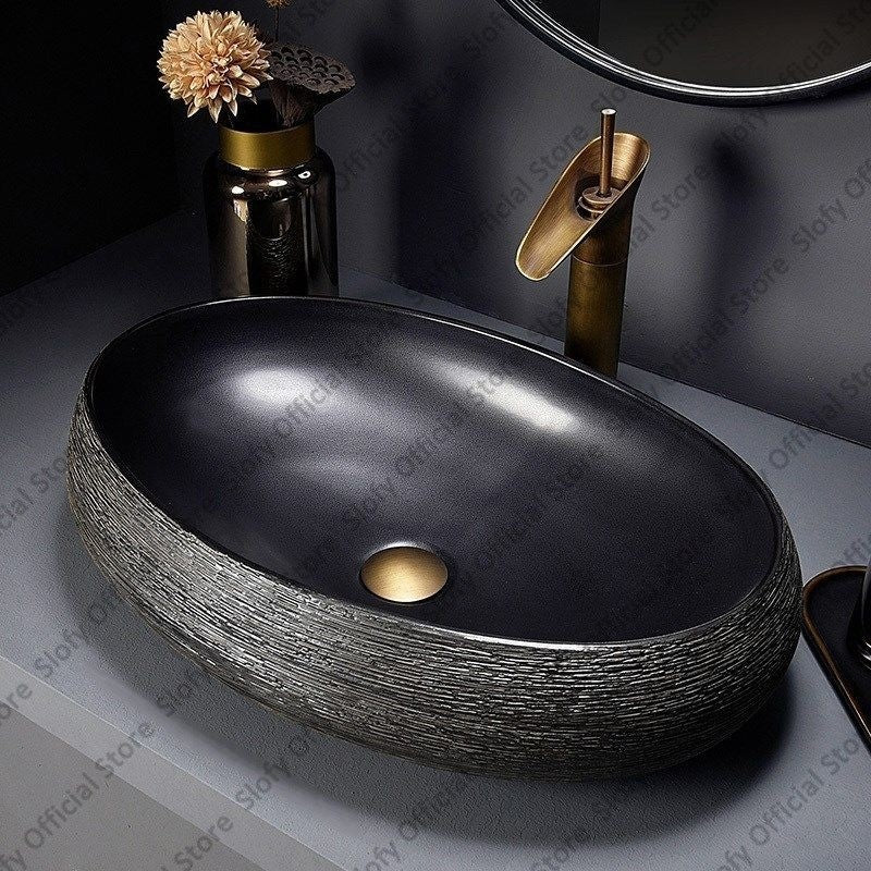 Retro Art Ceramic Sink Multiple Styles Black Washbasin Single Bowl Low-Key Luxury Countertop Basins For Household Hotel Bathroom