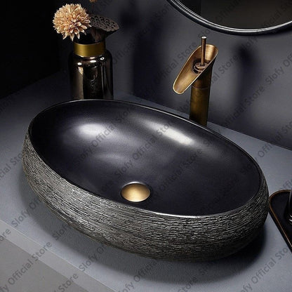 Retro Art Ceramic Sink Multiple Styles Black Washbasin Single Bowl Low-Key Luxury Countertop Basins For Household Hotel Bathroom