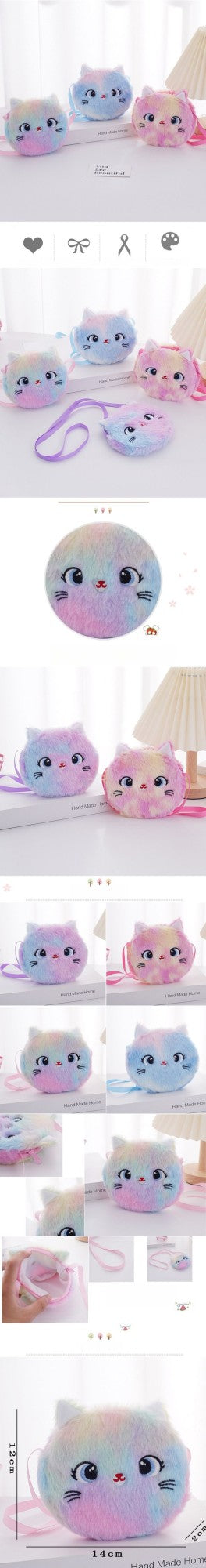 Kids Plush Cat Crossbody Bag - Cute Coin Purse for Elementary Students, Creative Cartoon Gift for Birthday & Christmas