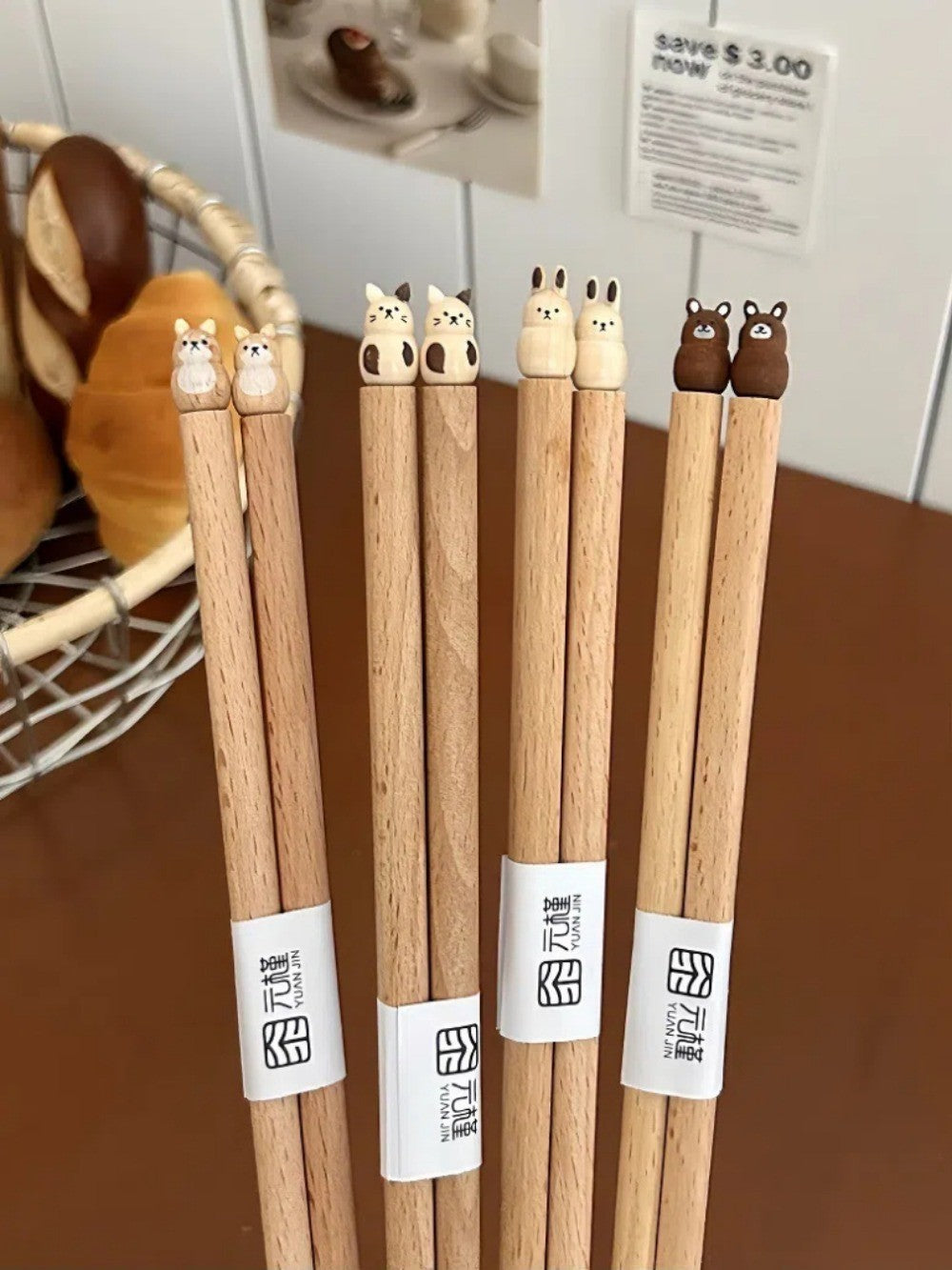 Hashis de Desenho Animado de Animais Fofos, Hashis de Madeira de Faia para Casais de Sushi, Utensílios de Jantar de Madeira Entalhados à Mão, Práticos e Bonitos