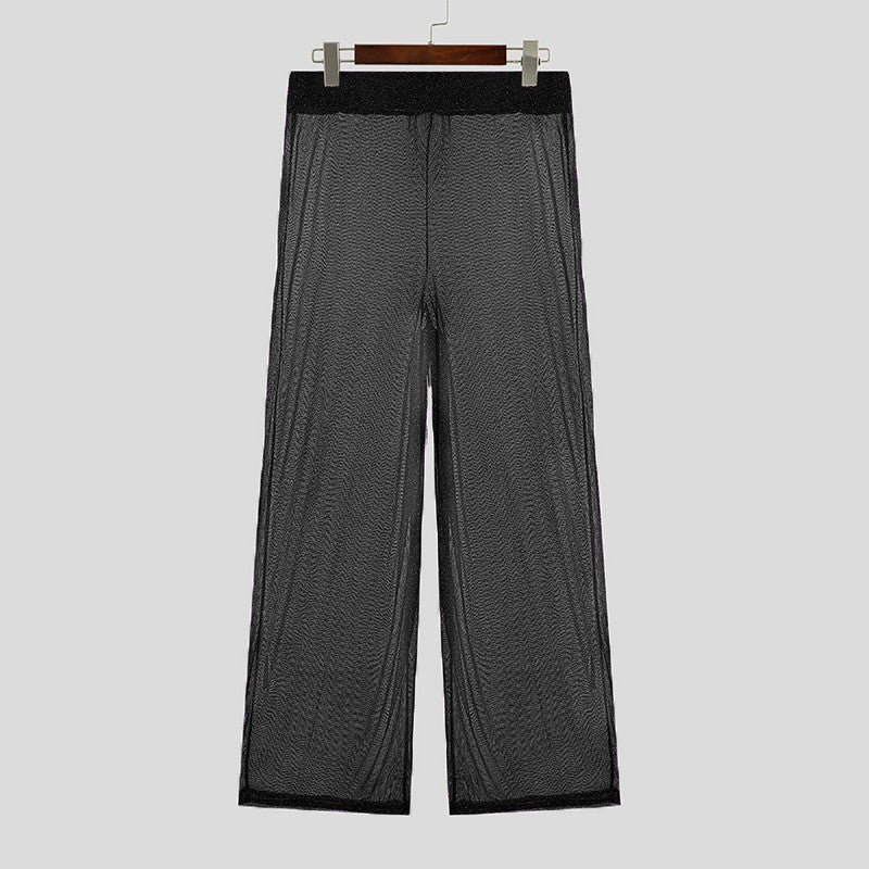 Shiny Men Casual Trousers 2024 Men Fashion Long Pnats INCERUN Elastic Waist See Through Wide Leg Bottoms Trousers Men
