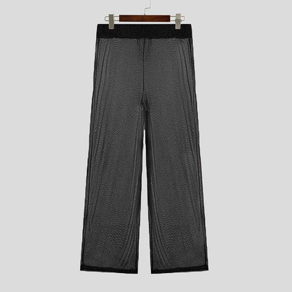 Shiny Men Casual Trousers 2024 Men Fashion Long Pnats INCERUN Elastic Waist See Through Wide Leg Bottoms Trousers Men