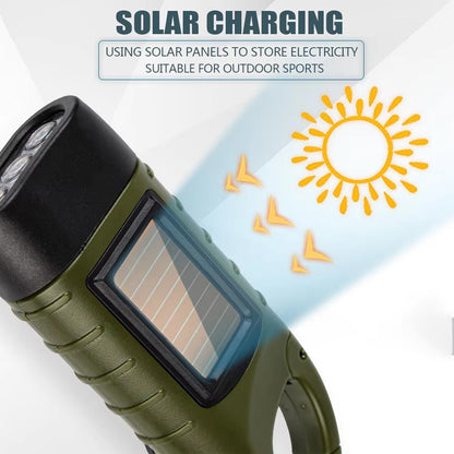 New upgrade 3LED Portable Outdoor Hand Crank Solar Powered Flashlight For Fishing Hiking With Folding Buckle Emergency Lamp