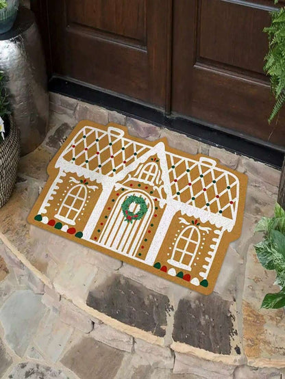 VIKAMA Gingerbread House Alien Welcome Doormat Bedroom Kitchen Floor Mats Non-Slip Outdoor Rugs Christmas Home Decoration