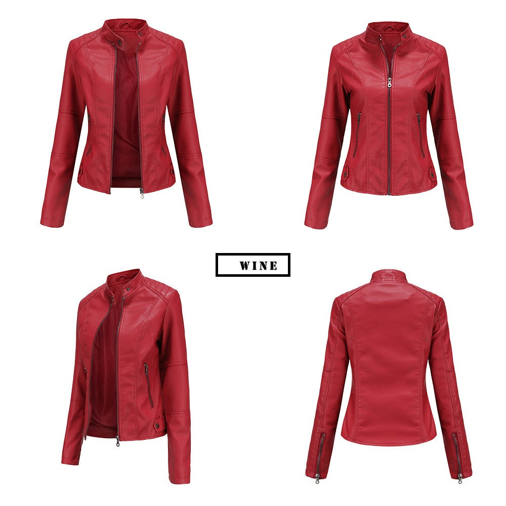 Faux Leather Jacket Women 2025 Autumn Spring Women's Moto Biker Jacket Red Black Coat Outerwear Brown Purple Blue 3xl 4xl Coffee