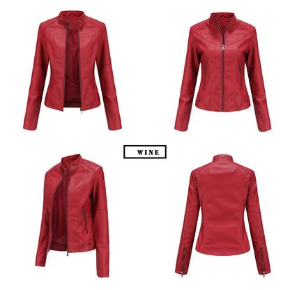 Faux Leather Jacket Women 2025 Autumn Spring Women's Moto Biker Jacket Red Black Coat Outerwear Brown Purple Blue 3xl 4xl Coffee