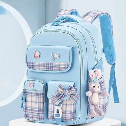 Mochila Escolar Infantil Feminina Xadrez Ergonômica Protege a Coluna Grande Capacidade Leve Impermeável