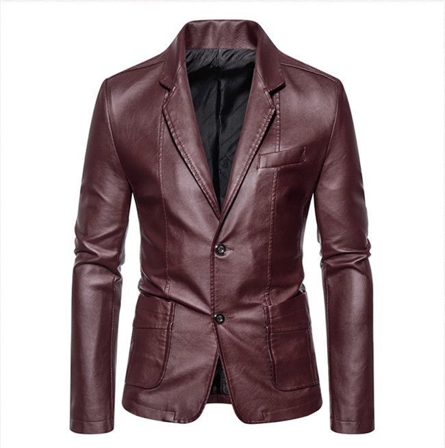 2024 New Men Business Casual Leather Jacket Black / khaki Fashion Male Suit Collar Coats Large Size 5XL Slim Fit Top