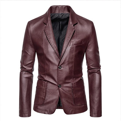 2024 New Men Business Casual Leather Jacket Black / khaki Fashion Male Suit Collar Coats Large Size 5XL Slim Fit Top