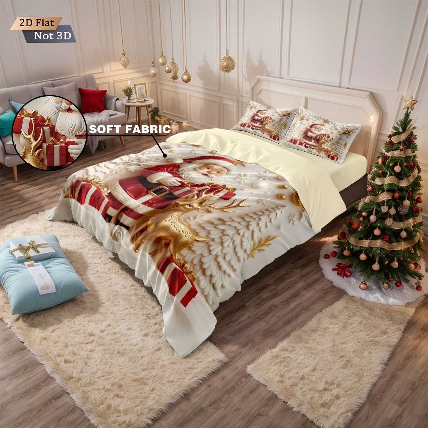 Jogo de Cama Sem Fio com Estampa de Boneco de Neve Feliz Natal 3 Peças Vários Tamanhos Decoração de Quarto Lavável na Máquina