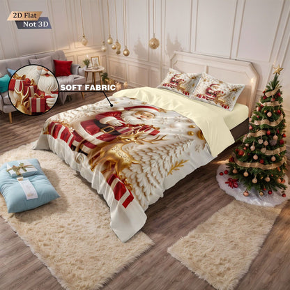Jogo de Cama Sem Fio com Estampa de Boneco de Neve Feliz Natal 3 Peças Vários Tamanhos Decoração de Quarto Lavável na Máquina