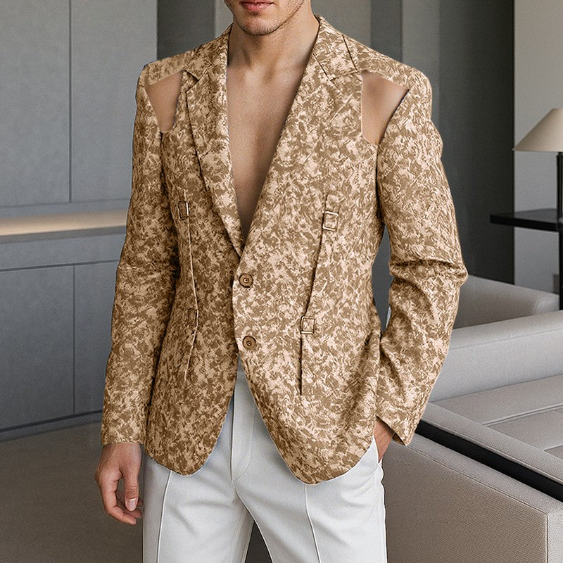 INCERUN Men Blazer Printing Hollow Out Lapel Long Sleeve Male Suit Streetwear Elegant Fashion Casual Thin Coats Men Blazer S-5XL