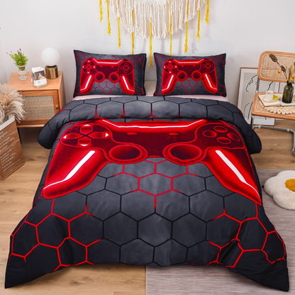 Game Console Duvet Cover Set for Boys Girls 3D Gaming Geometric Lightweight Microfiber Bedding Sets 1*Duvet Cover + 2*Pillowcase