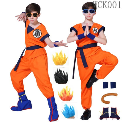 Halloween Adult Kids Son Goku Cosplay Costumes Suits Krillin Outfits Anime Party Child Costumes Tail Wrister Super Saiyan Wig