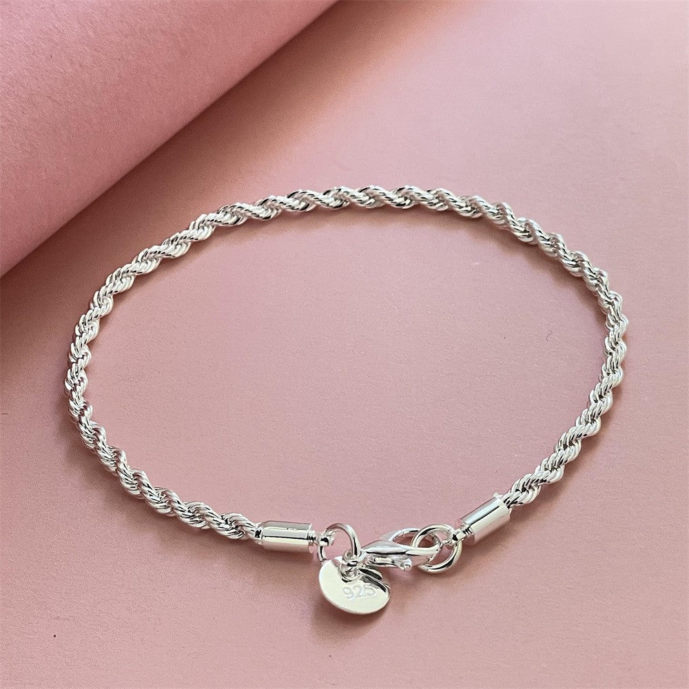 Pulseira de corrente círculo torcido criativo para mulheres e homens, cor prata, nova, de alta qualidade, joias da moda 925, presente de Natal