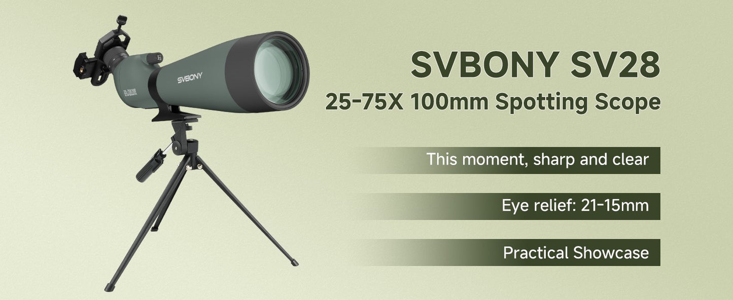 Lunetas Terrestres Svbony SV28A 25-75x100/20-60x80 FMC Telescópio Perfeito para Iniciantes em Tiro com Arco, Tiro ao Alvo, Observação de Pássaros