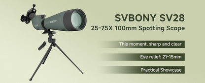 Lunetas Terrestres Svbony SV28A 25-75x100/20-60x80 FMC Telescópio Perfeito para Iniciantes em Tiro com Arco, Tiro ao Alvo, Observação de Pássaros