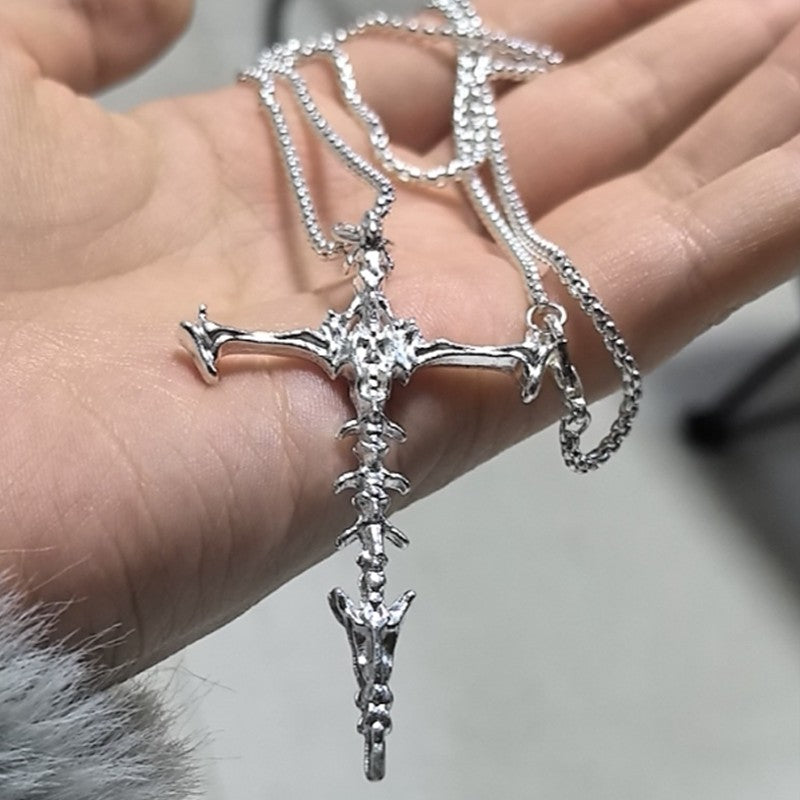 Colar com Pingente de Cruz de Crânio Hip Hop Retrô para Homens e Mulheres Colares com Pingente de Cruz de Osso Estilo Gótico Clássico Escuro