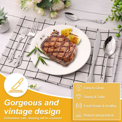 20Pcs High Quality Cutlery Set Handle Exquisite carving Stainless Steel Golden Tableware Knife Fork Spoon Flatware Set Silverwar