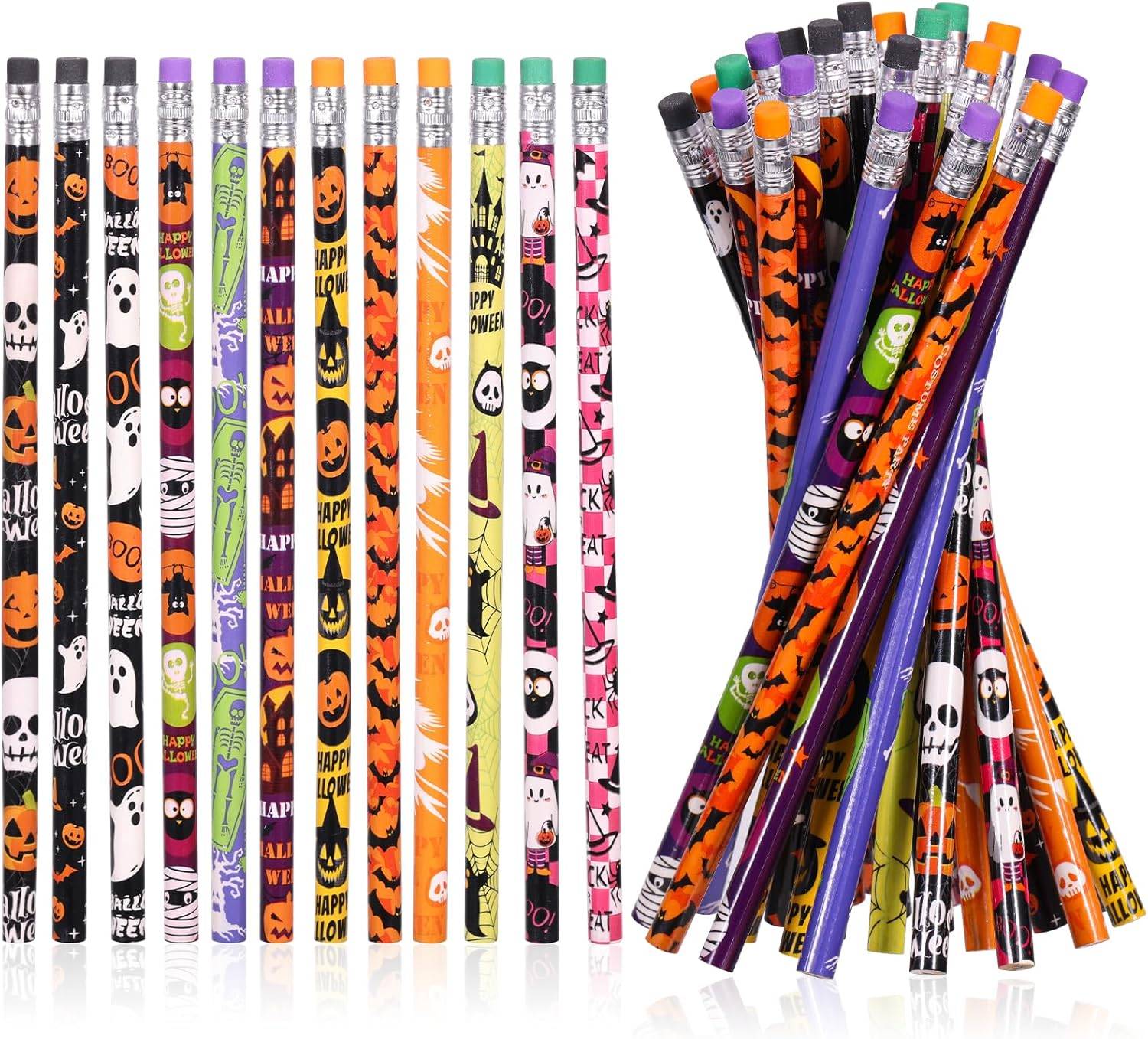 12/24Pcs Skull Goost HB Writing Pencils Stationery Gift for Halloween Party Favors Goodie Bag Fillers Trick or Treat Supplies