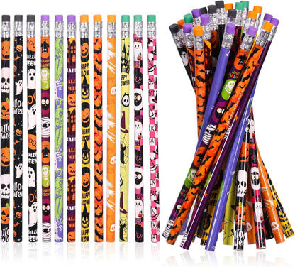 12/24Pcs Skull Goost HB Writing Pencils Stationery Gift for Halloween Party Favors Goodie Bag Fillers Trick or Treat Supplies