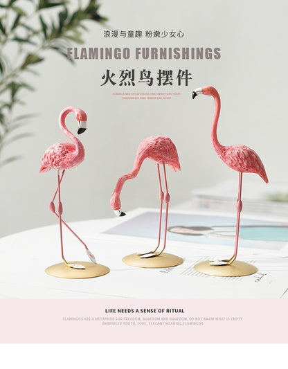 Nordic Home Decor Accessories Creative Resin Flamingo Figurines Pink Sculpture Animal Model Living Room Desktop Ornament Crafts