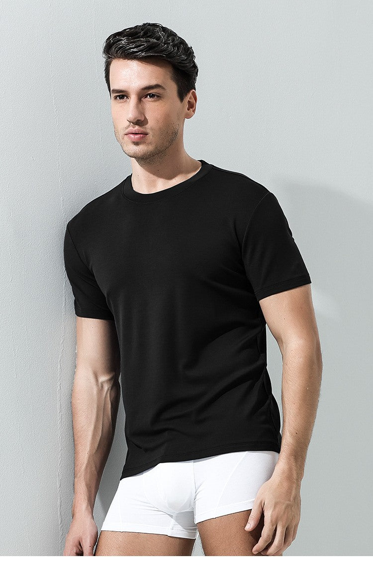94% Modal 6% Spandex Summer Short Sleeve T-shirt Men Crew Neck Solid Color Casual Underwear Brand High Quality Mens Clothing New