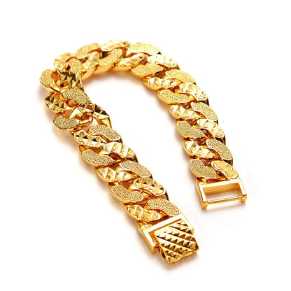 Pulseira de Ouro AU999 de Alta Qualidade Edição Larga Corrente de Chefe Pulseira Lisa Corrente Cubana NK Corrente de Pulso Masculina de Luxo Leve 24K
