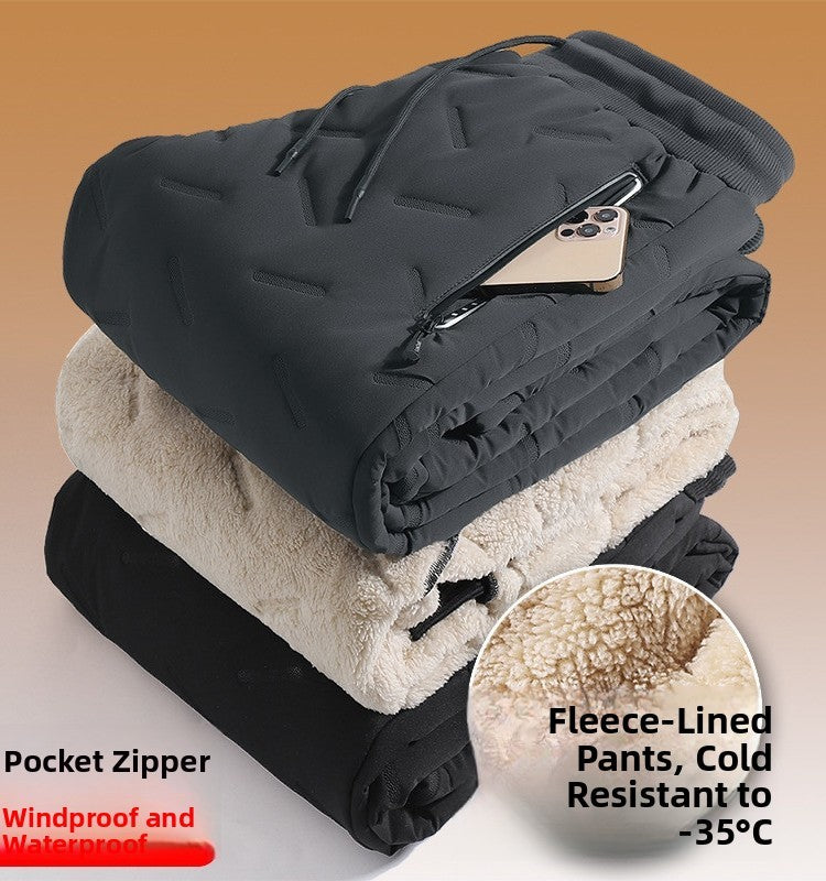 Lamb Velvet Winter Thiened Fce Lined Men's Snow Pants Outerwear Windproof Warm down Cotton Trousers Youth Faion