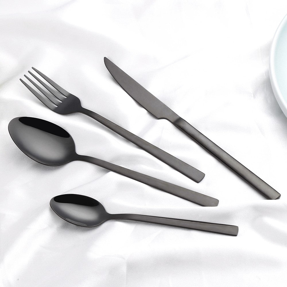 Black Cutlery Stainless Steel Western Tableware Mirror Knife Fork Spoon Dinnerware Kitchen Utensils 1/2/3/4/5 Set Flatware
