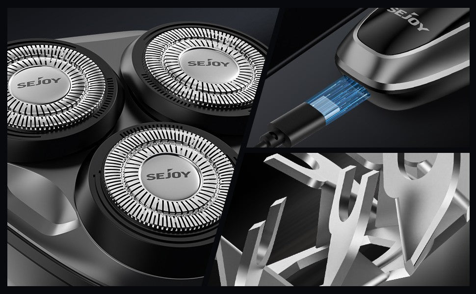 Sejoy Electric Shaver for Men 3D Floating Wet Dry Rotary Shaving Machine Rechargeable Hair Trimmer Waterproof Razor