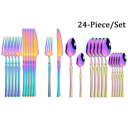 JANKNG 24Pcs White Gold Tableware Set Stainless Steel Dinnerware Spoon Fork Knife Cutlery Kitchen Food Flatware Silverware Set
