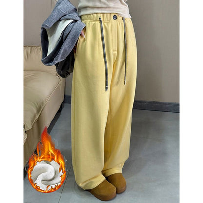Winter Women Streetwear Baggy Fleece Pants Lady High Waist Snow Warm Plush Trousers Girls Slim Fit Daily Thermal Pants