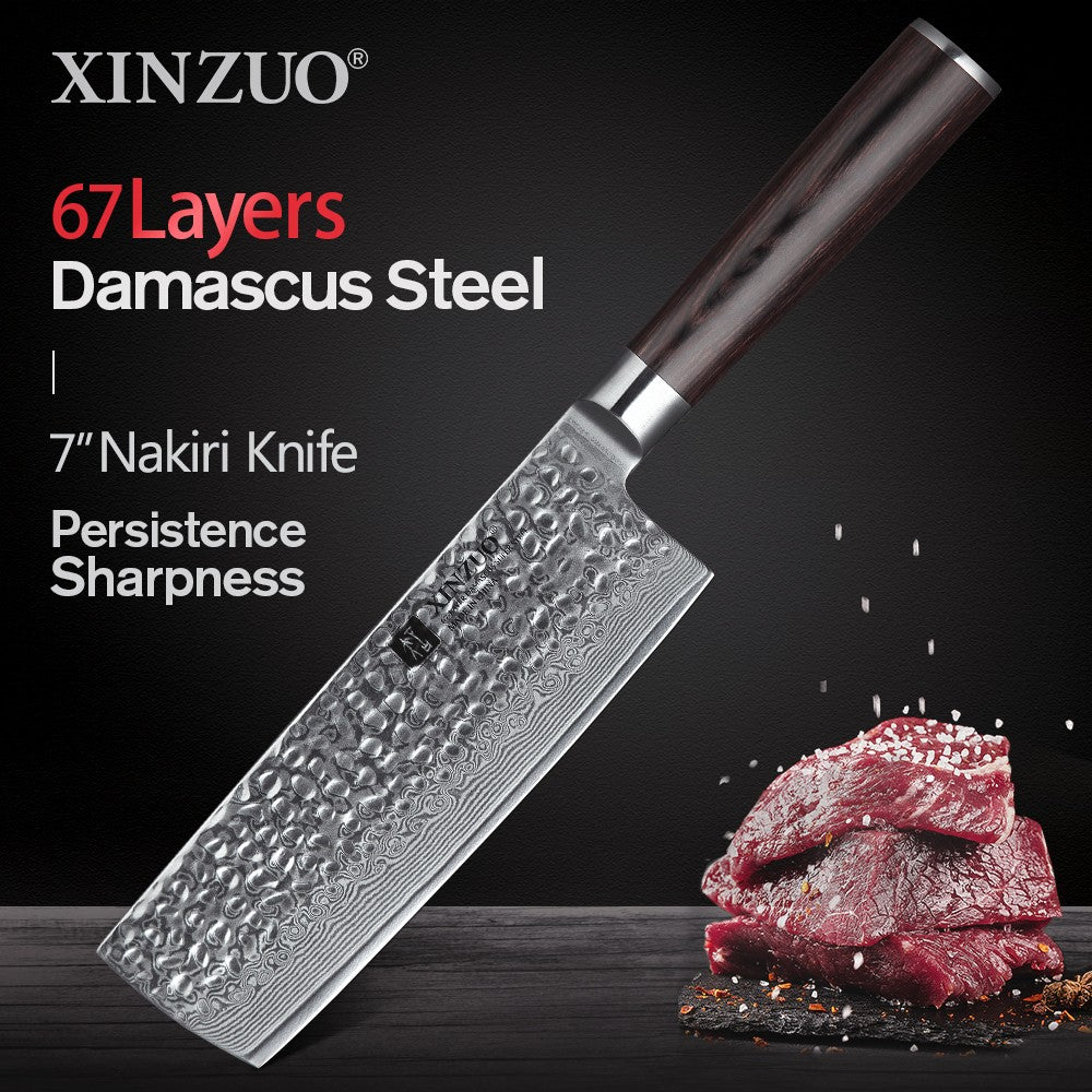 XINZUO 1-5 PCS Kitchen Knives Set VG10 Damascus Stainless Steel Sharp Chef Santoku Nakiri Slicing Paring Knife Pakkawood Handle